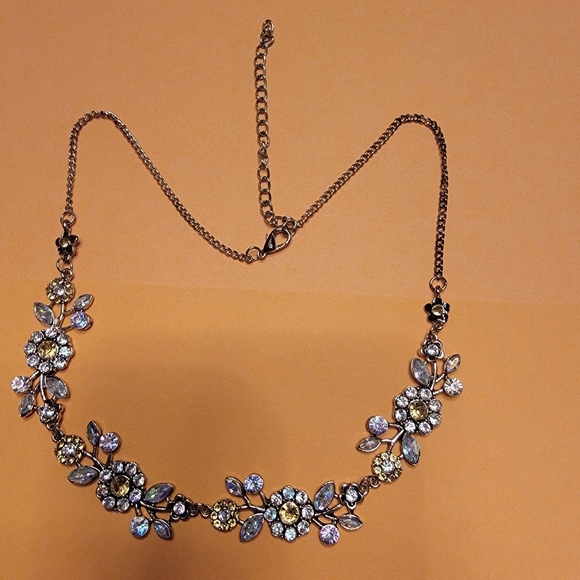 Rhinestone Flower Vine and Silvertone Necklace - Picture 4 of 5